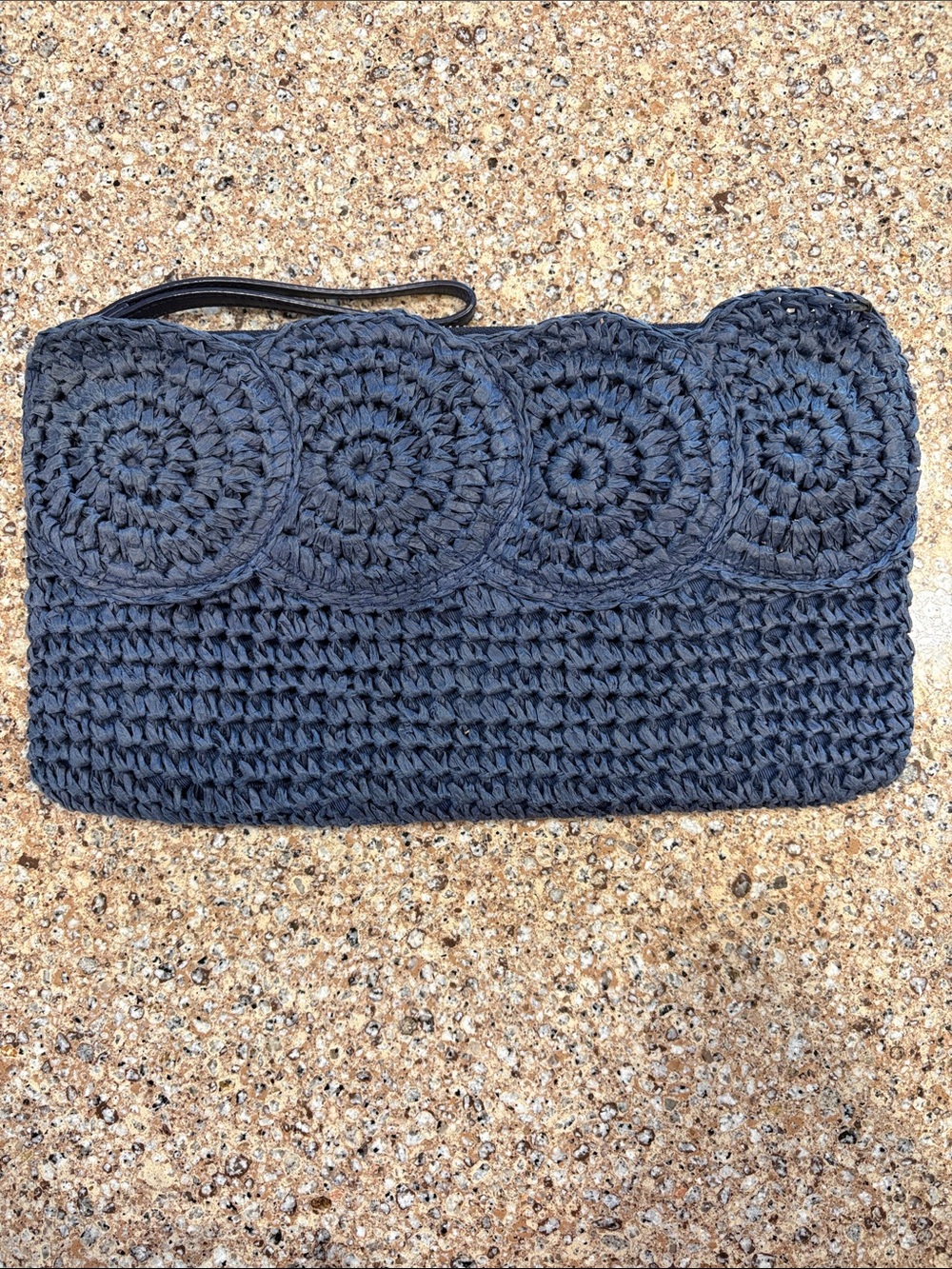Talbots Hand-Crocheted Navy Blue Wristlet Clutch Bag - EUC